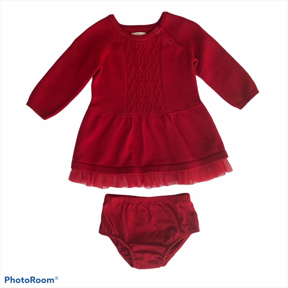 Cat & Jack Baby Girl Red Sweater Dress & Bloomers